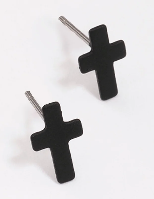 Bold Gold Earrings-Black Cross Stud Earrings