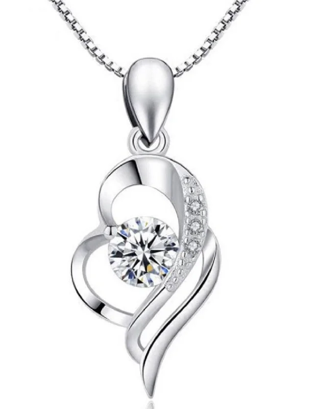 Beaded Crystal Necklace-Swirling Heart Pendant Necklace | S925 | Moissanite