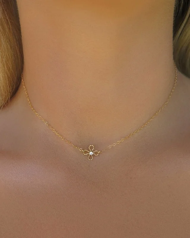 Personalized Name Pendant Necklace-White CZ Flower Necklace  - 14k Yellow Gold Fill