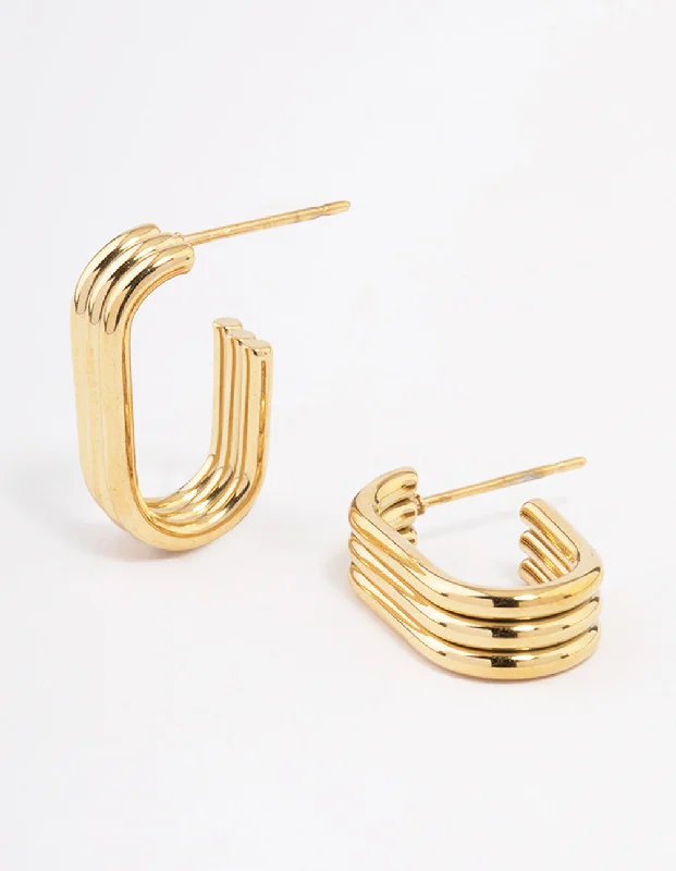 Elegant Drop Stud Earrings-Waterproof Gold Plated Stainless Steel Trio Oval Huggie Earrings