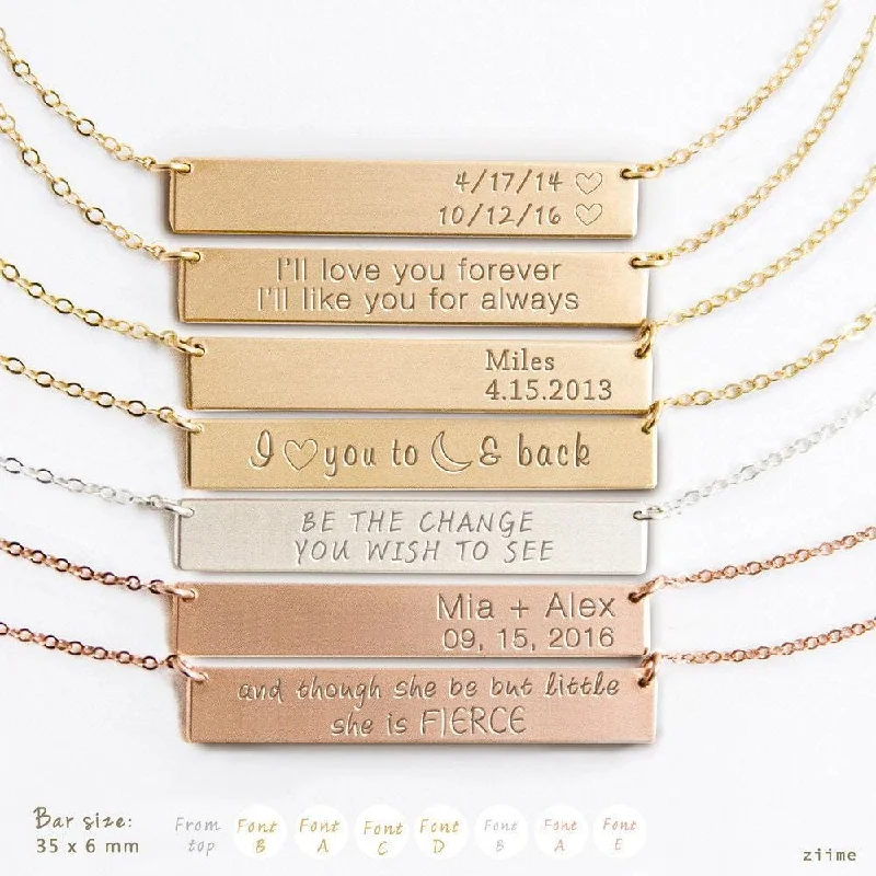 Customizable Heart Pendant Necklace-Personalized Bar Necklace, Engraved Bar Necklace, Initial Necklace in Silver, Gold Fill, Rose Gold Fill, Unisex, Gold Filled, Silver SN0007