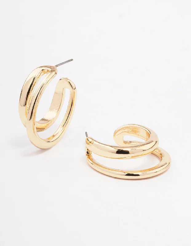 Classic Pearl Studs-Gold Double Hoop Earrings