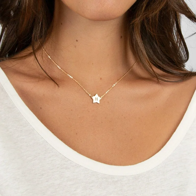 Custom Bridal Necklace-Personalized star necklace, engrave with initial, silver star, gold star, rose gold star, Unisex, Gold Filled, Silver• nfsth