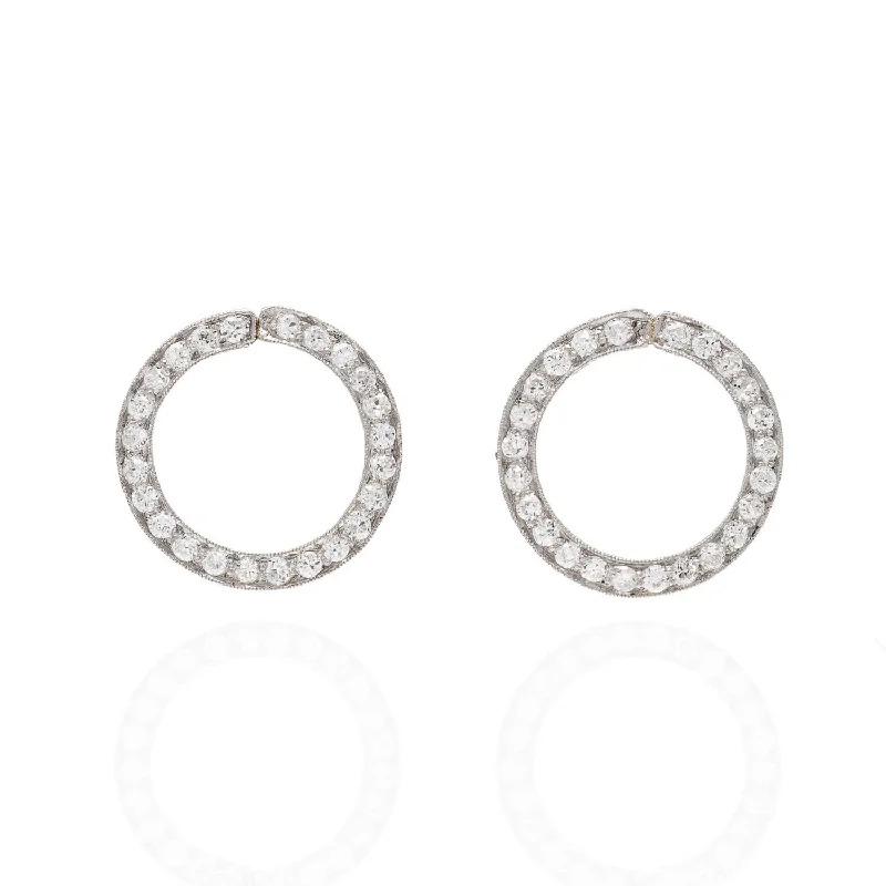 Cute Heart Earrings-Art Deco Platinum + Diamond Circle Earrings 2ctw