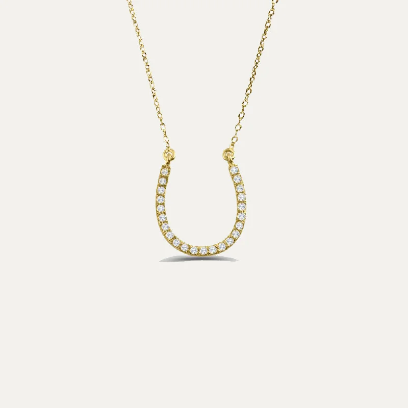 Minimalist Pendant Necklace-18k Gold Diamond Shoehorse Necklace