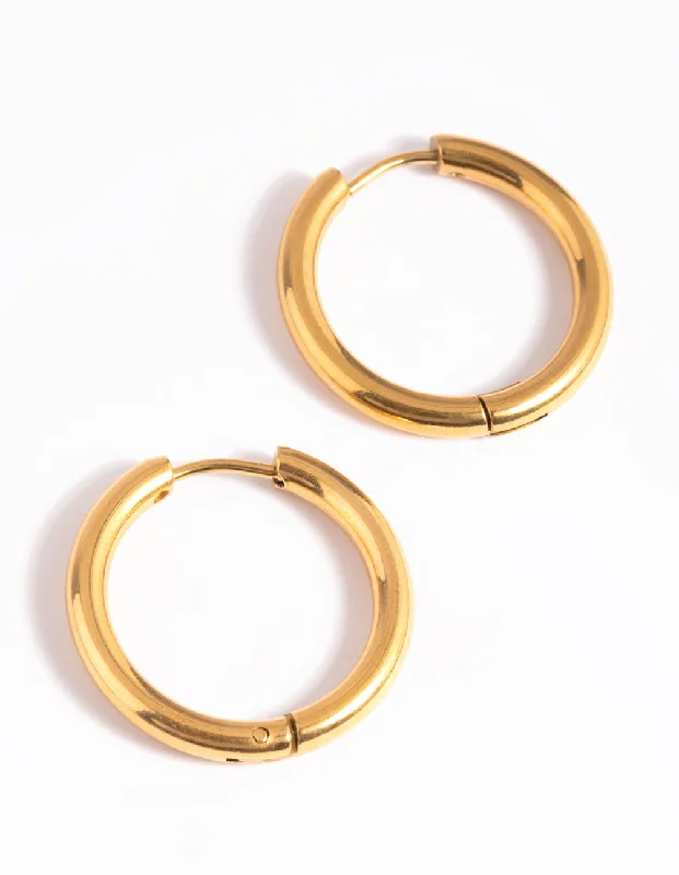 Shiny Hoop Earrings-Waterproof Gold Plated Stainless Steel Classic Huggie Hoop Earrings