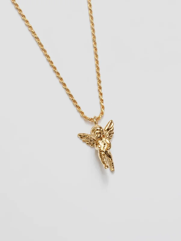 Cute Silver Heart Necklace-Cherub Necklace in Gold