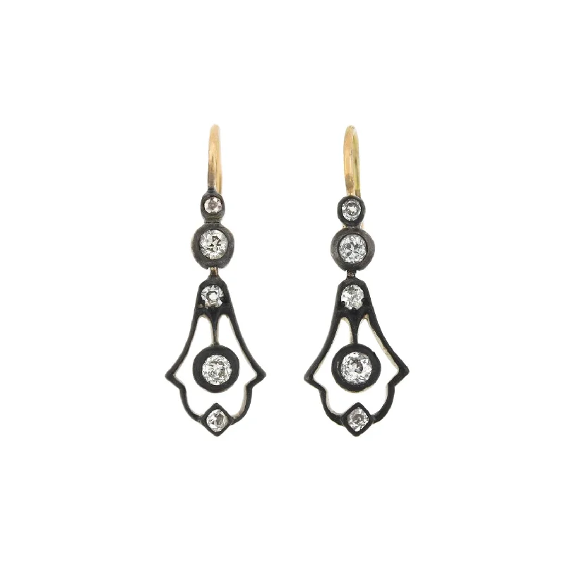 Handmade Boho Earrings-Victorian Sterling/14kt Diamond Dangle Earrings 0.80ctw