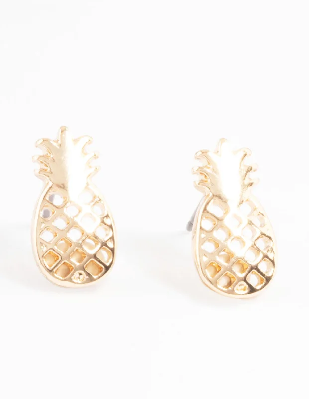 Long Tassel Earrings-Gold Pineapple Stud Earrings