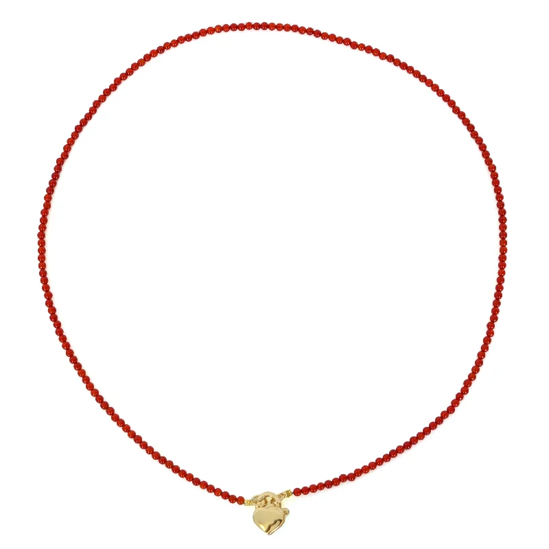 Luxury Gold-Plated Necklace-Carnelian Bead Necklace With Heart Clasp