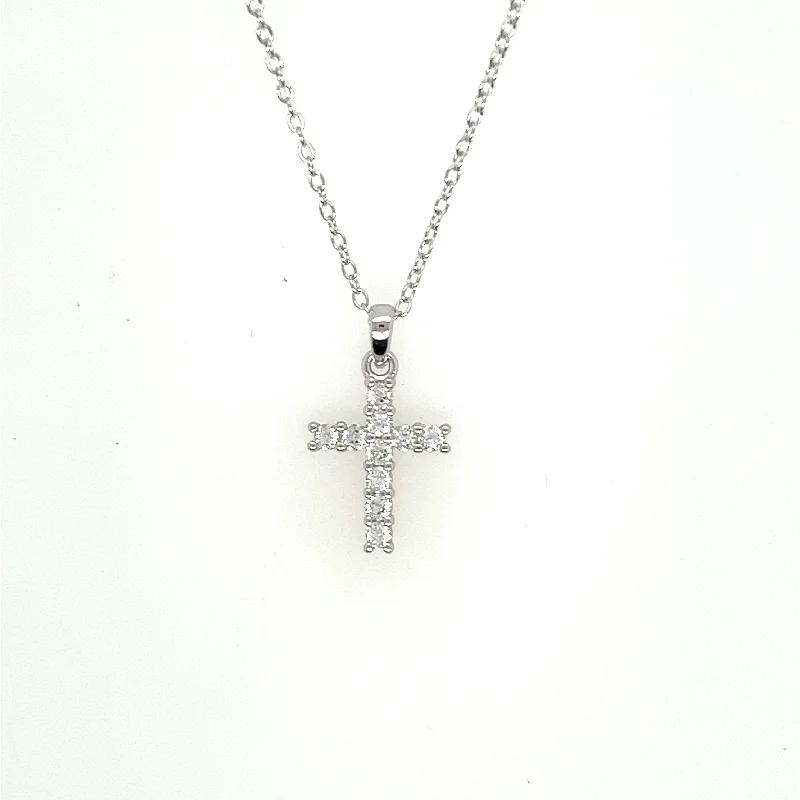 Birthstone Necklace-Sterling Silver White Topaz Cross Pendant Necklace