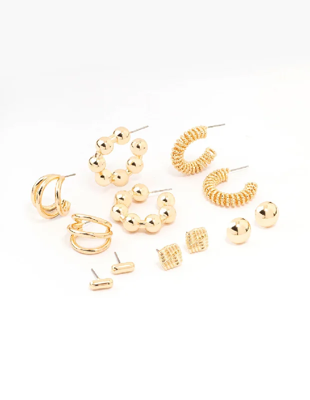 Chunky Gold Earrings-Gold Multi Stud & Hoop Earrings 6-Pack