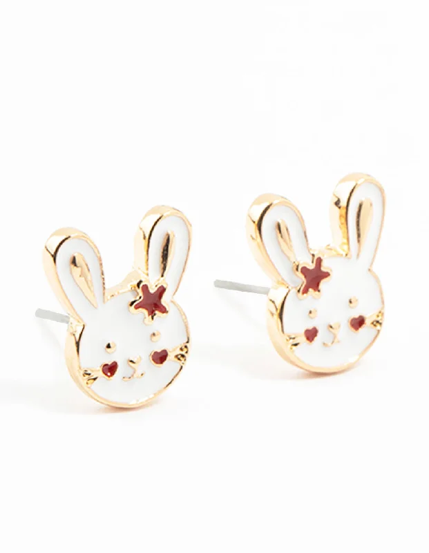 Silver Plated Earrings-Gold Bunny Stud Earrings