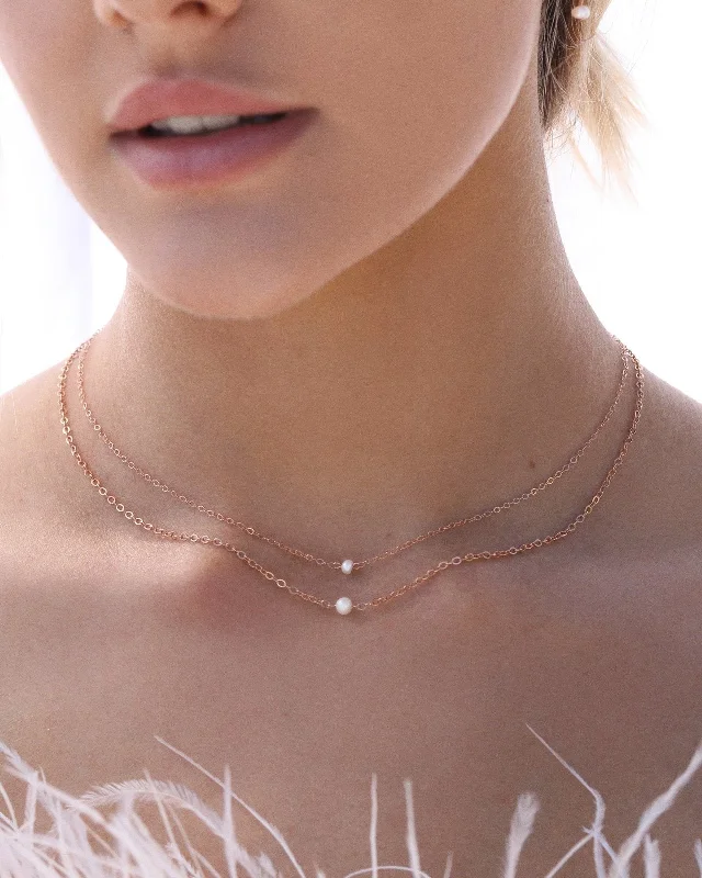 Modern Silver Necklace-Small Freshwater Pearl Necklace  - 14k Rose Gold Fill