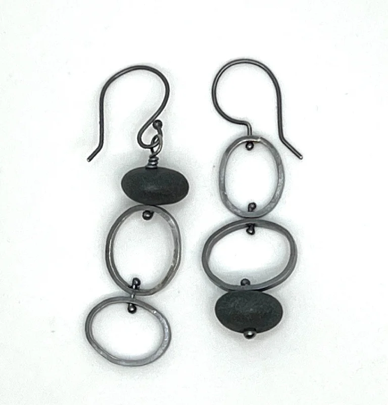 Simple Silver Earrings-Mis matched rock oval earrings