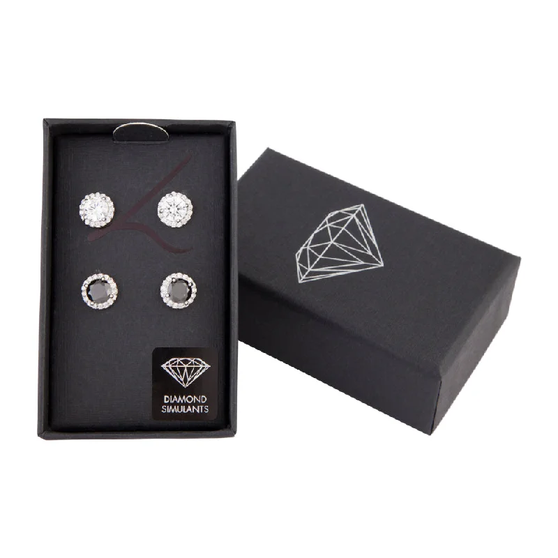 Silver Drop Earrings for Women-Black & Crystal Rounded Studs