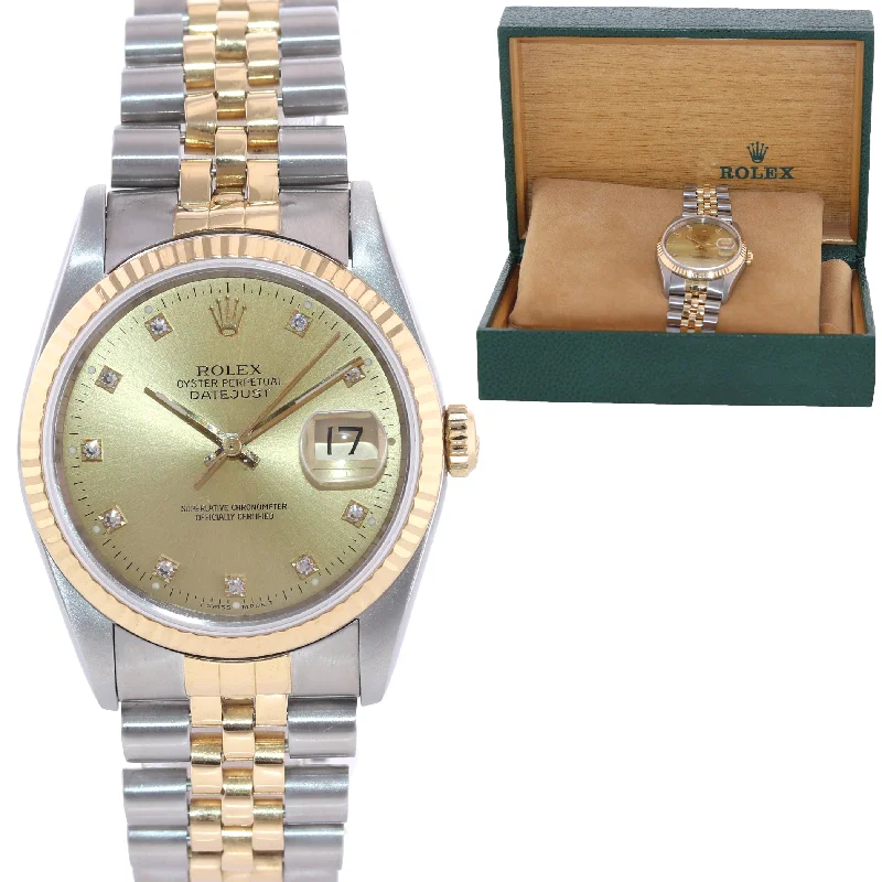 Waterproof Quartz Watch-Rolex DateJust 16233 Two Tone 18k Gold 36mm Jubilee Champagne Diamond Dial Watch