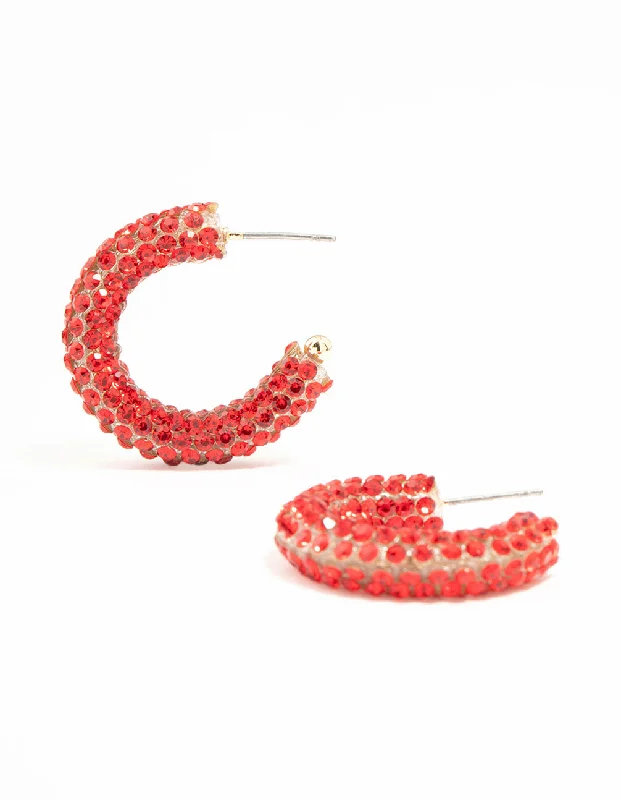 Unique Gemstone Earrings-Red Diamante Jelly Hoop Earrings