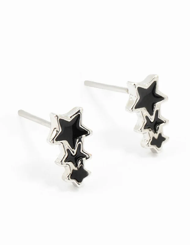 Shiny Drop Earrings-Silver Layered Triple Star Stud Earrings