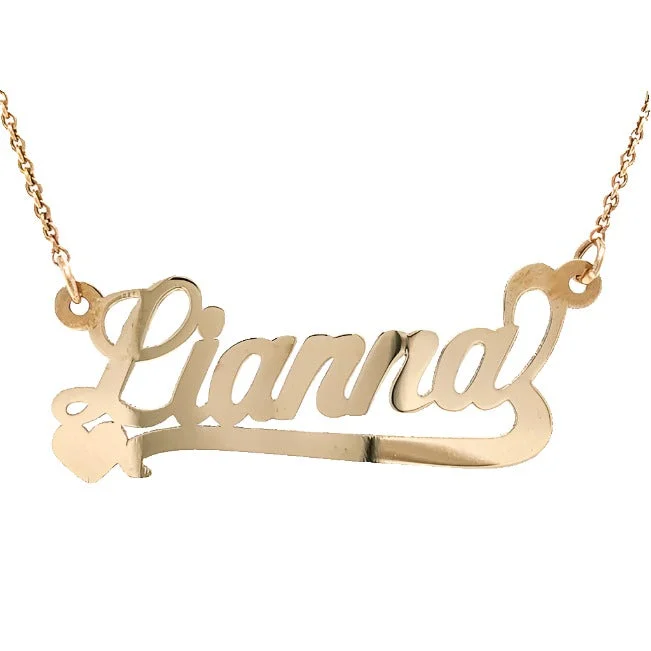 Gold Heart Necklace-10K Y Gold Script Name Necklace