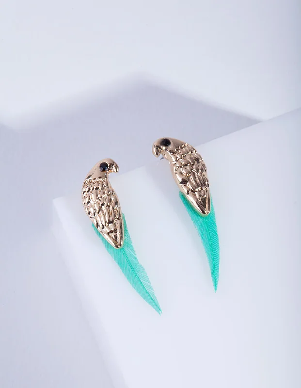 Pear Shaped Earrings-Gold Bird Feather Stud Earrings