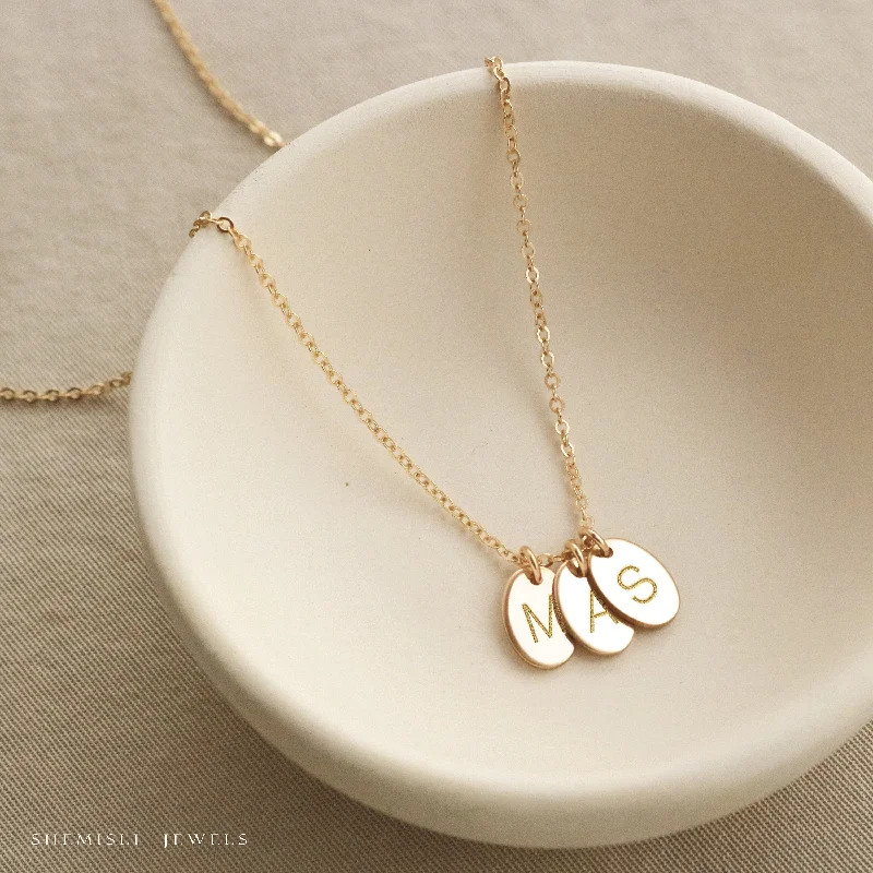 Simple Silver Pendant-Oval tag necklace, engraved with family initials, letter, zodiac, unique gift for women, mom, granny, Unisex, Gold Filled, Silver • novlv10m