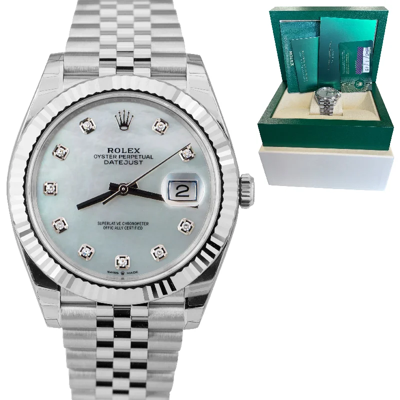 Custom Analog Watch for Women-NEW JAN 2022 Rolex DateJust 41 MOP WHITE DIAMOND Steel 41mm JUBILEE Watch 126334