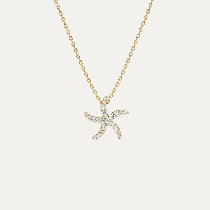 Gold Bar Necklace-18K Gold Starfish Diamond Necklace