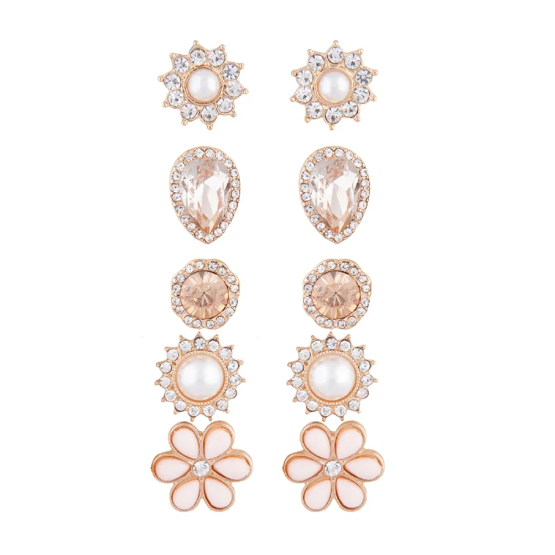 Oval Drop Earrings-Gold Daisy 5-Pack Clip On Earring