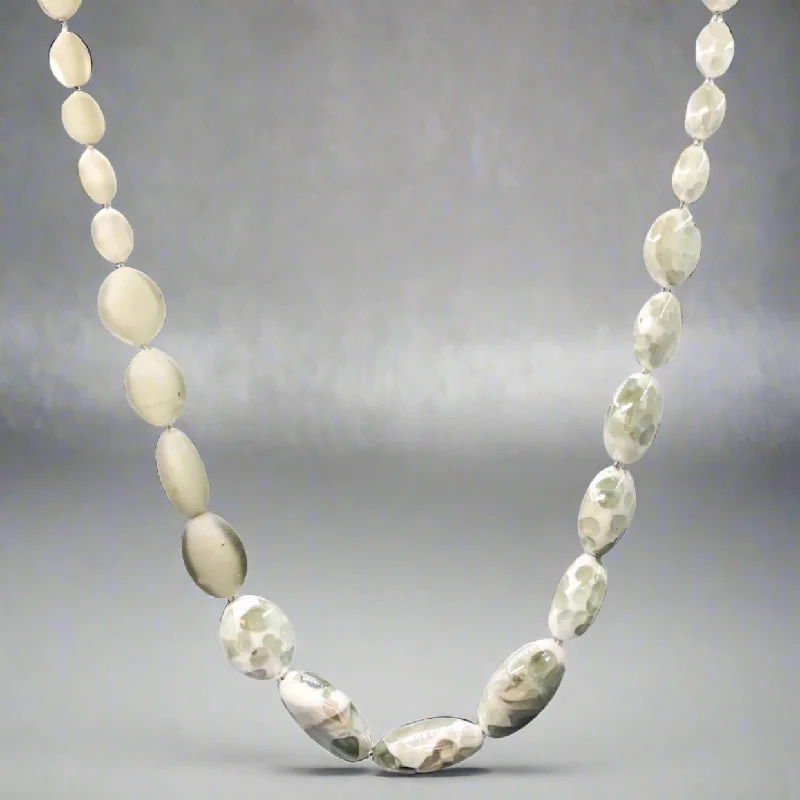 Bold Statement Necklace-STST Grey Murano Glass Graduated Clear Seed Bead Necklace