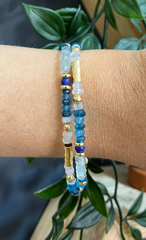 Adjustable Bracelet for Women-Double Row Blue Topaz and Moonstone Bracelet