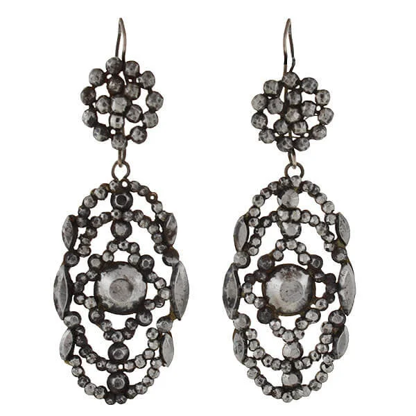 Vintage Style Earrings-Victorian Cut Steel Large Dangling Earrings