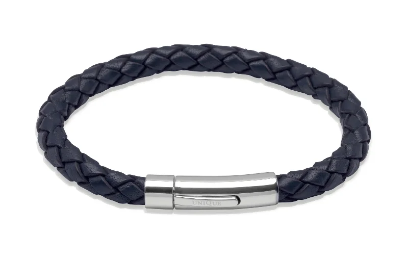 Statement Bracelet-Unique & Co Navy Blue Leather Bracelet