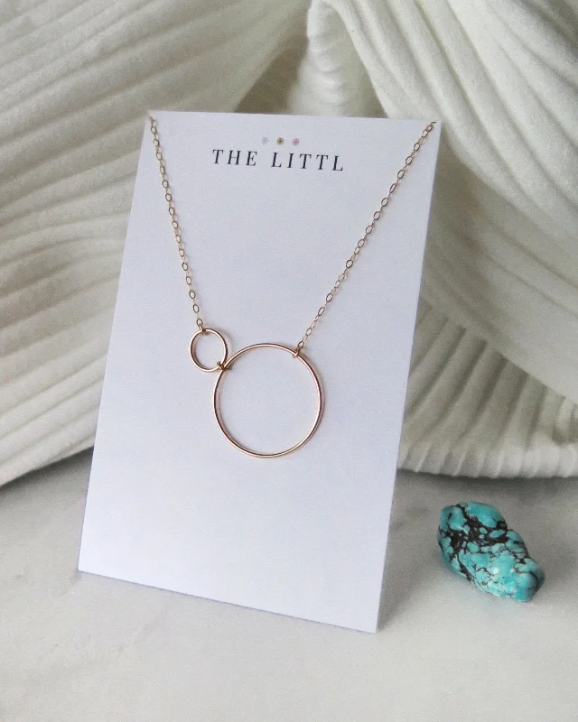 Elegant Silver Necklace-Double Circle Necklace  - 14k Yellow Gold Fill