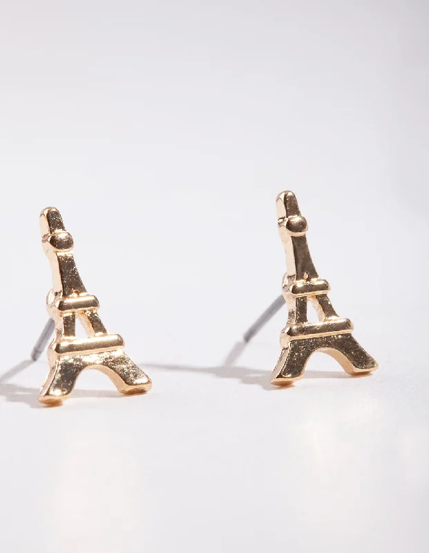 Elegant Drop Earrings-Gold Mini Eiffel Tower Stud Earrings