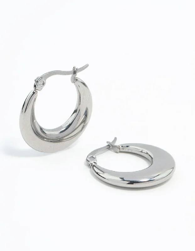 Diamond Stud Earrings-Waterproof Stainless Steel Flat Crescent Hoop Earrings