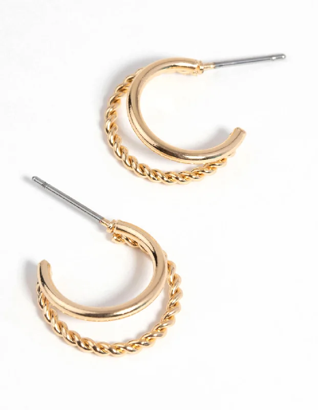 Oval Dangle Earrings-Gold Twisted Huggie Hoop Earrings