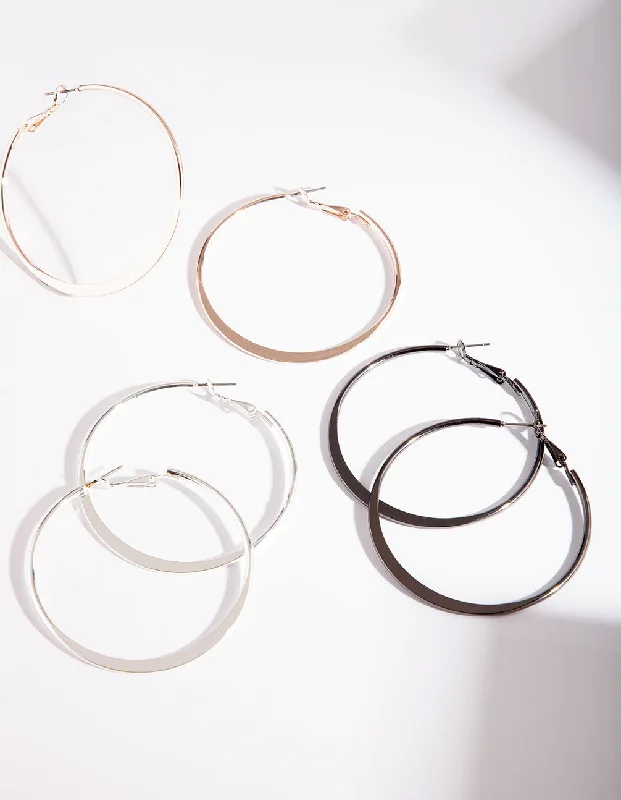 Diamond Drop Earrings-Flat Mixed Plating Hoop Earrings