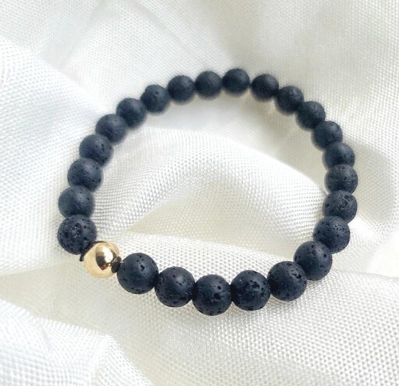 Leather Bead Bracelet-Lava Rock Mens Bracelet