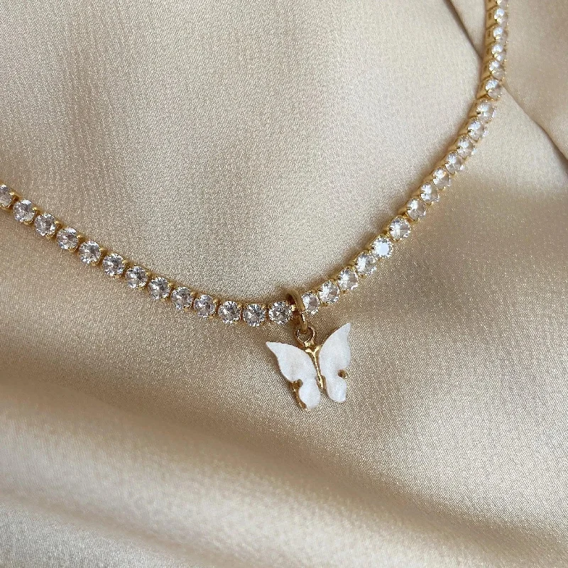 Chunky Heart Necklace-Butterfly Choker Necklace With Tennis Chain