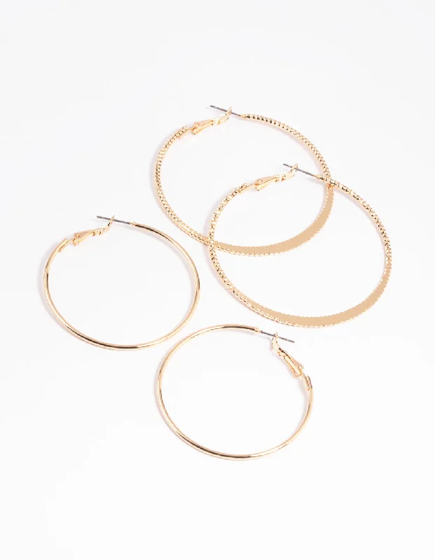 Small Hoop Earrings-Gold Plain Hoop Earring Set