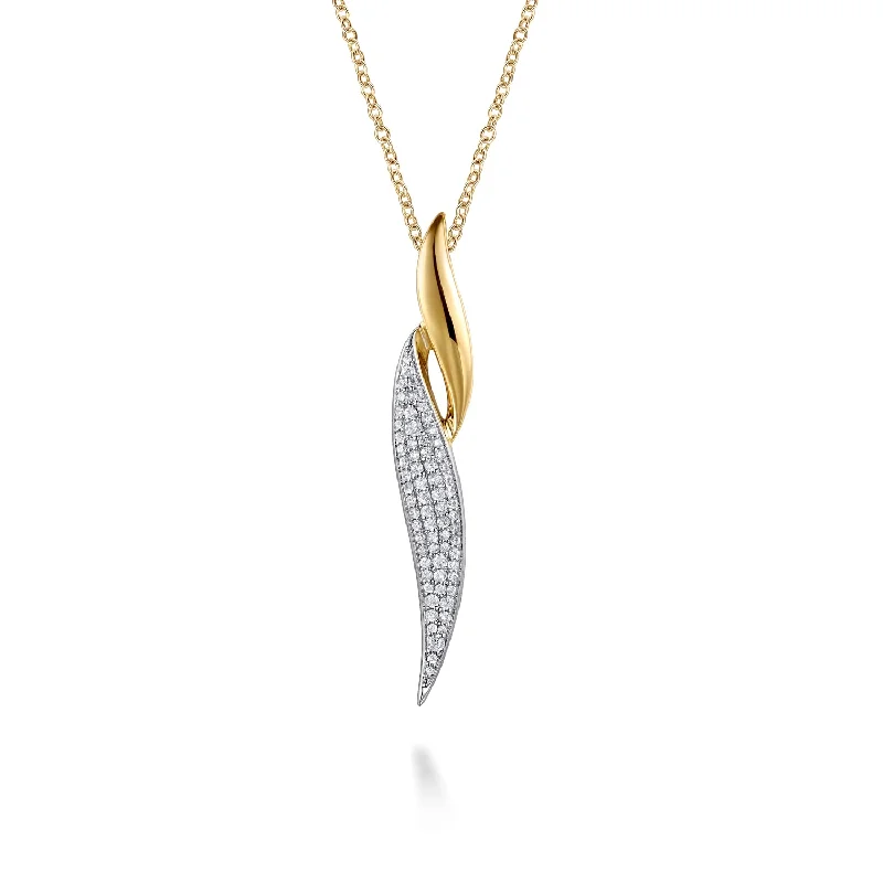 Luxury Diamond Necklace-14K 2-Tone Pave Diamond Bypass Pendant Necklace