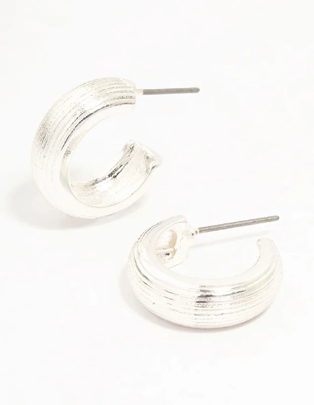 Classic Stud Earrings-Silver Fluted Small Hoop Earrings