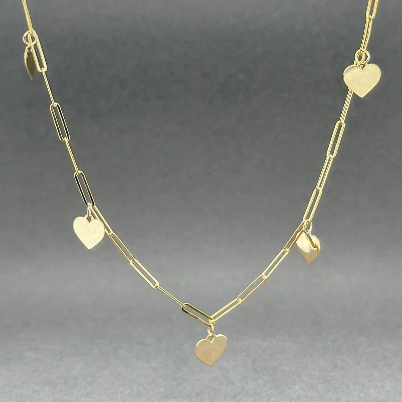 Trendy Choker Necklace-Estate 10K Y Gold 5 Heart Paperclip Chain Necklace