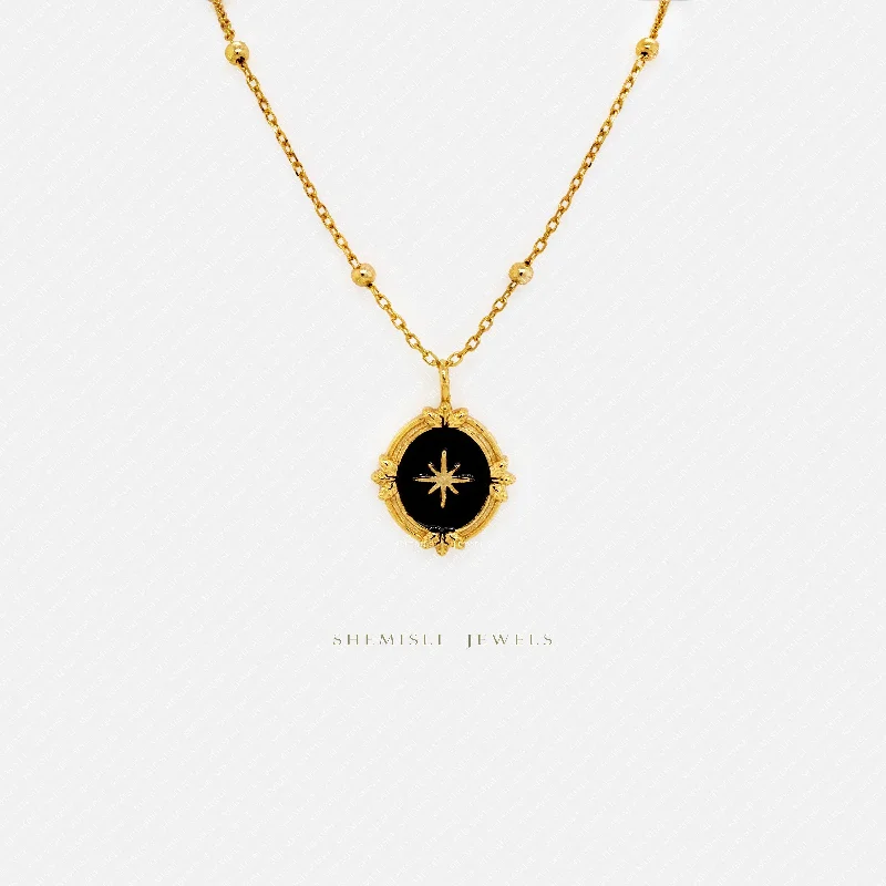 Long Crystal Necklace-Vintage Star Oval Necklace, Silver or Gold Plated (17.5") SHEMISLI - SN035