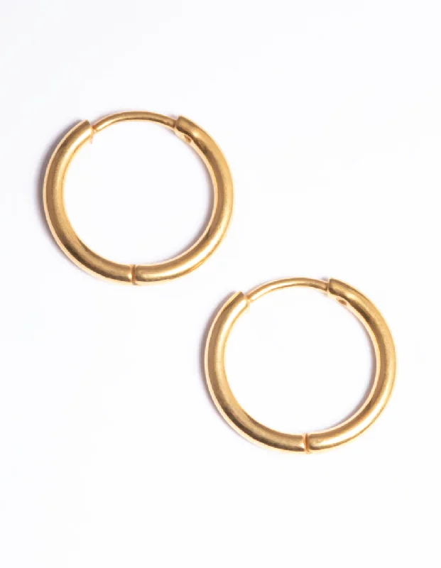 Large Gold Earrings-Gold Plated Basic Hinge Huggie Earrings