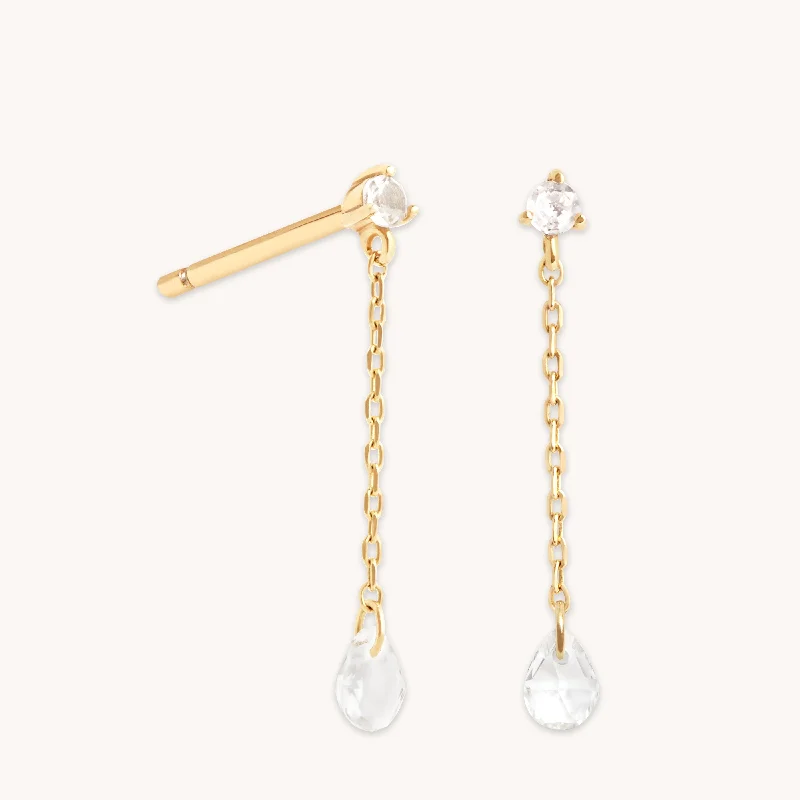 Modern Chandelier Earrings-Topaz Chain Stud Earrings in Solid Gold