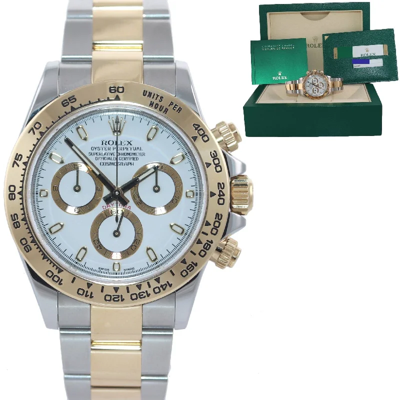 Classic Women’s Watch with Leather Band-2019 PAPERS Rolex Daytona Two Tone Steel 18k Yellow Gold White 116503 Watch Box