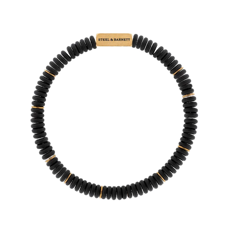 Elegant Chain Bangle-Black Onyx Gold Two Tone Disc Bracelet