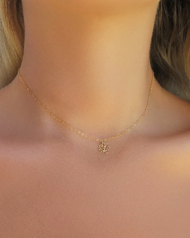 Wedding Heart Necklace-Lotus Flower Necklace  - 14k Yellow Gold Fill